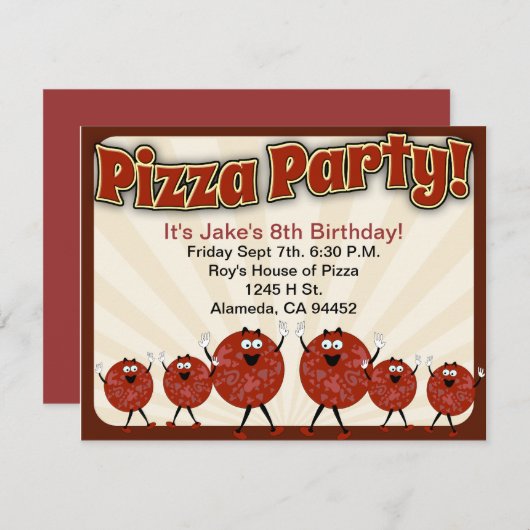 Pizza Party Time Kaart (Voorkant / Achterkant)