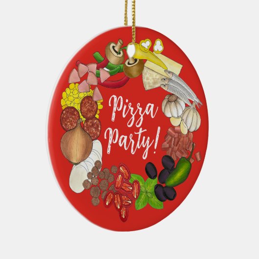 Pizza Party Toppings Italiaans Eten Pizzeria Pie Keramisch Ornament (Rechts)