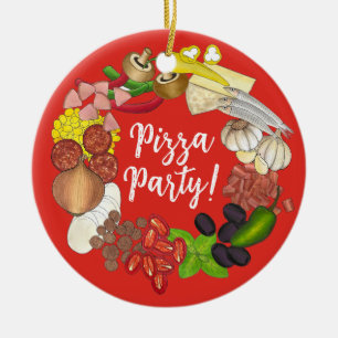 Pizza Party Toppings Italiaans Eten Pizzeria Pie Keramisch Ornament