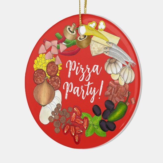 Pizza Party Toppings Italiaans Eten Pizzeria Pie Keramisch Ornament (Links)