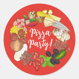 Pizza Party Toppings Italiaans Eten Pizzeria Pie Ronde Sticker