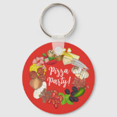 Pizza Party Toppings Italiaans Eten Pizzeria Pie Sleutelhanger (Voorkant)
