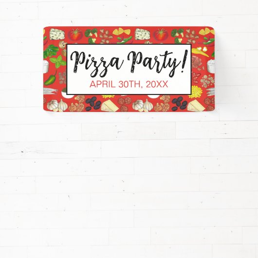 Pizza Party Toppings Italiaans Eten Pizzeria Pie Spandoek (Insitu)