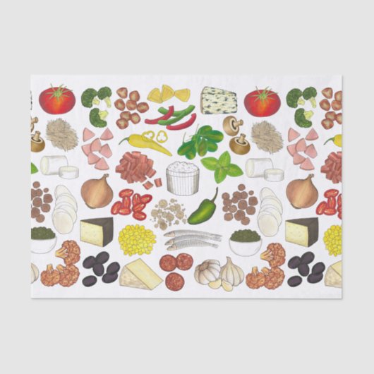 Pizza Party Toppings Italiaans Eten Pizzeria Pie Tissuepapier (Voorkant)