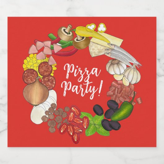 Pizza Party Toppings Maak je eigen verjaardagsdeco Bier Etiket (Enkel label)