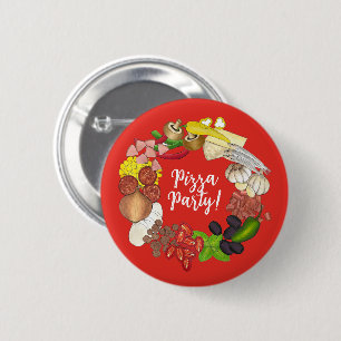Pizza Party Toppings Maak je eigen verjaardagsdeco Ronde Button 5,7 Cm