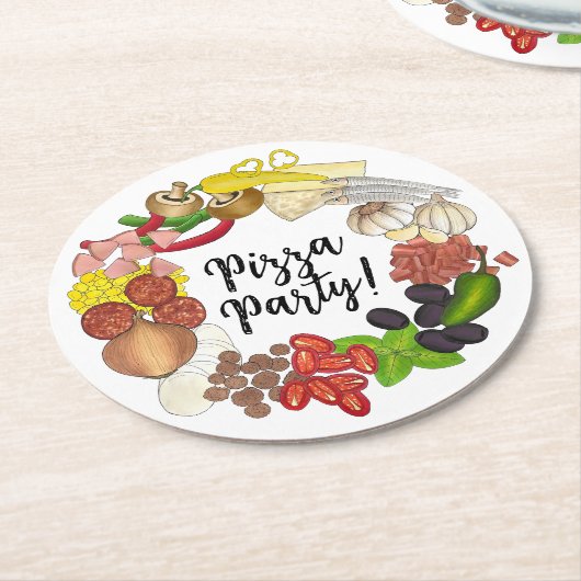 Pizza Party Toppings Maak je eigen verjaardagsdeco Ronde Kartonnen Onderzetter (Gebogen)