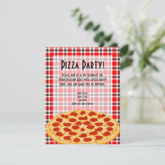 Pizza Party uitnodiging, tafellaken ontwerp Kaart (Staand voorkant)