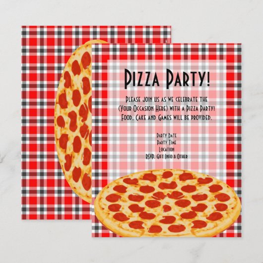 Pizza Party uitnodiging, tafellaken ontwerp Kaart (Voorkant / Achterkant)