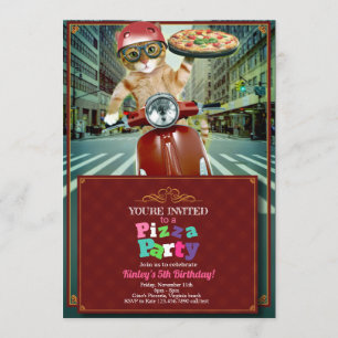 Pizza Party. Uitnodiging tot levering van kat