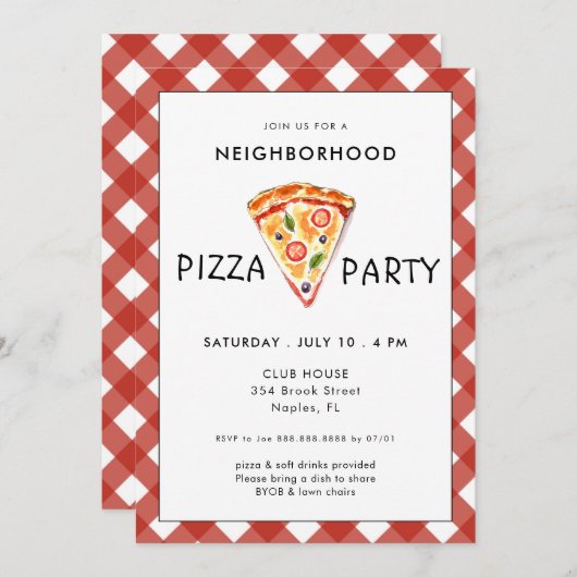 Pizza Party | Uitnodiging zomerblokpartij (Voorkant / Achterkant)