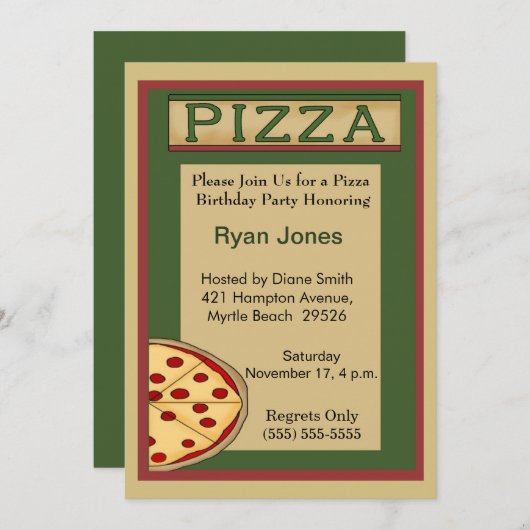 Pizza Party-uitnodigingen Kaart (Voorkant / Achterkant)