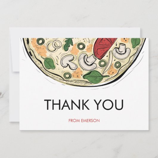 Pizza Party Verjaardag Dank u kaart (Voorkant)