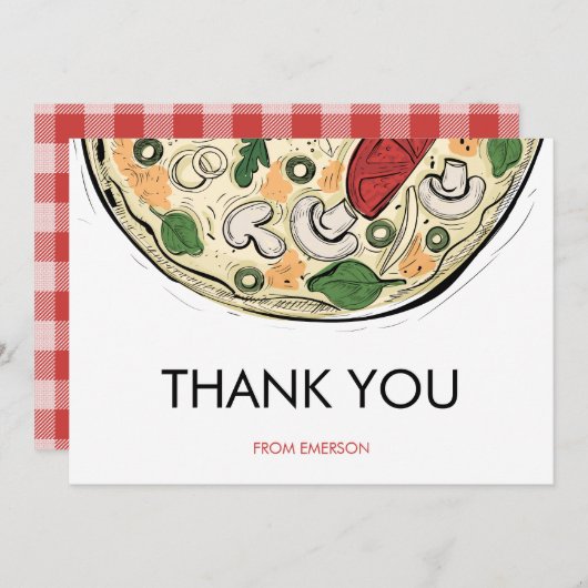 Pizza Party Verjaardag Dank u kaart (Voorkant / Achterkant)