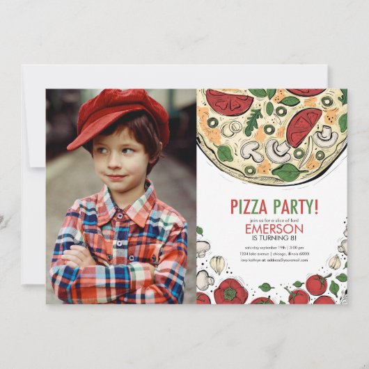 Pizza Party Verjaardag Foto Uitnodiging (Voorkant)