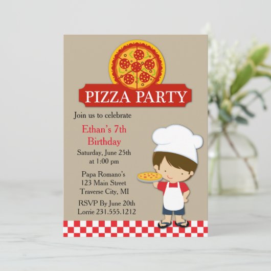 Pizza Party Verjaardag Jongen Kaart (Staand voorkant)