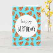 Pizza Party Verjaardag Kaart Blauw (Gele Bloem)