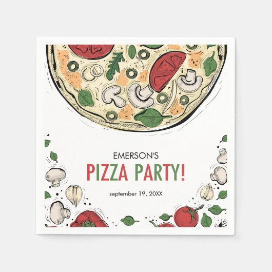 Pizza Party Verjaardag Papier Servet (Voorkant)