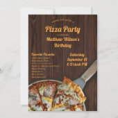 Pizza Party Verjaardag Rustieke Houten Uitnodiging (Voorkant)