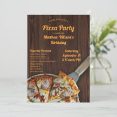 Pizza Party Verjaardag Rustieke Houten Uitnodiging (Staand voorkant)