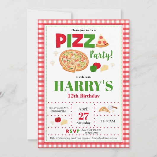 Pizza Party Verjaardag Uitnodiging Jongens Fast Fo (Voorkant)