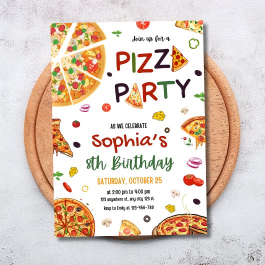 Pizza Party Verjaardag Uitnodiging, Pizza Verjaard Kaart