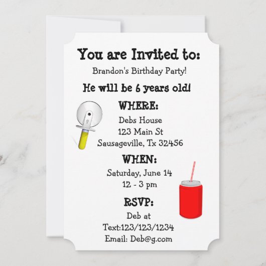 Pizza Party Verjaardag Uitnodigingen (Achterkant)