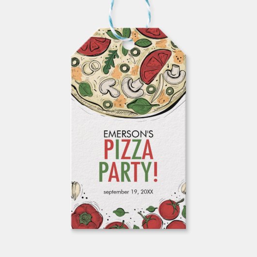 Pizza Party Verjaardagscadeau Label Cadeaulabel (Voorkant)