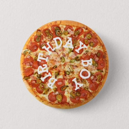 Pizza Party Verjaardagsjongen Button (Voorkant)