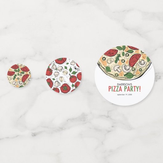 Pizza Party Verjaardagstafel Confetti (Voorkanten)