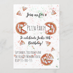 Pizza Party Watercolor Uitnodiging