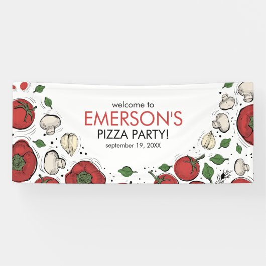 Pizza Party Welkomstbanner Poster Spandoek (Horizontaal)