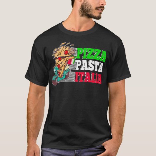 Pizza Pasta Italia Pizza Piece on Italian Scooter  T-shirt (Voorkant)