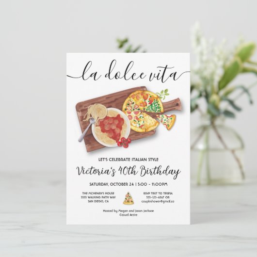 Pizza & Pasta Party Birthday Italiaans diner Kaart (Staand voorkant)