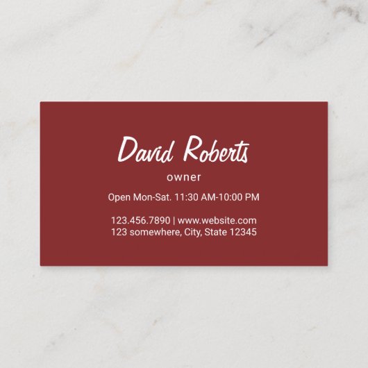 Pizza Pasta Restaurant Chef Plain Red Visitekaartje (Achterkant)