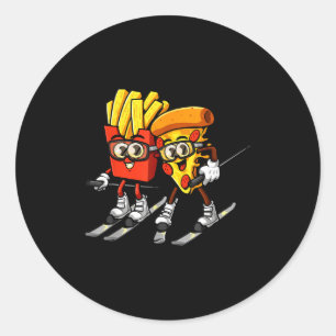 Pizza patat ski grappig skiër fastfood ronde sticker
