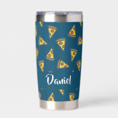Pizza patroon op blauw geïsoleerde drinkbeker (Voorkant)