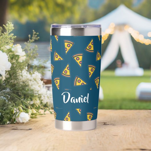 Pizza patroon op blauw geïsoleerde drinkbeker (Bruiloft (Gedraaid)  )