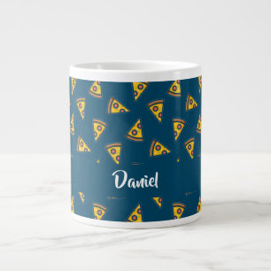 Pizza patroon op blauw grote koffiekop