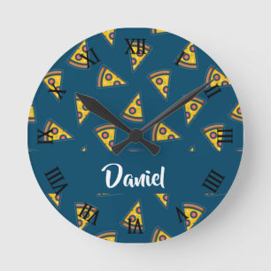 Pizza patroon op blauw ronde klok