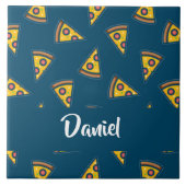 Pizza patroon op blauw tegeltje (Voorkant)