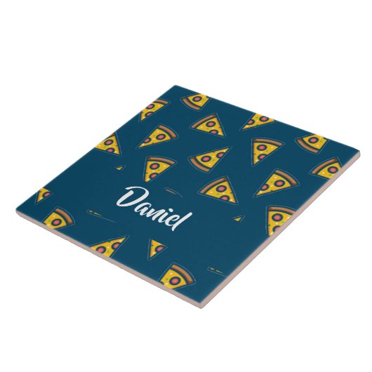 Pizza patroon op blauw tegeltje (Zijkant)