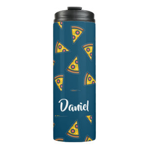 Pizza patroon op blauw thermosbeker