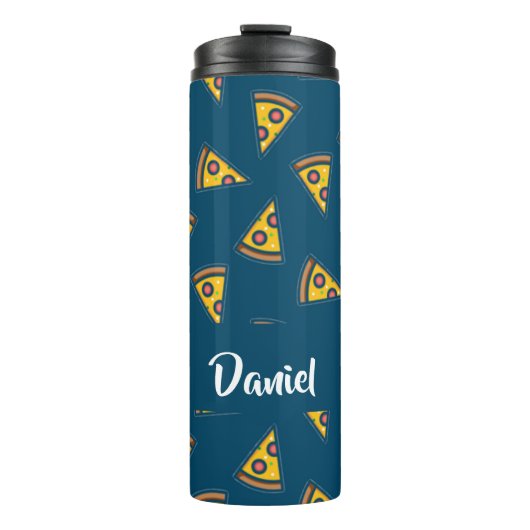 Pizza patroon op blauw thermosbeker (Voorkant)