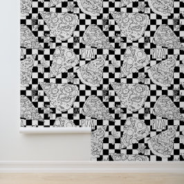 Pizza Patroon Zwart-wit Checkerboard Behang