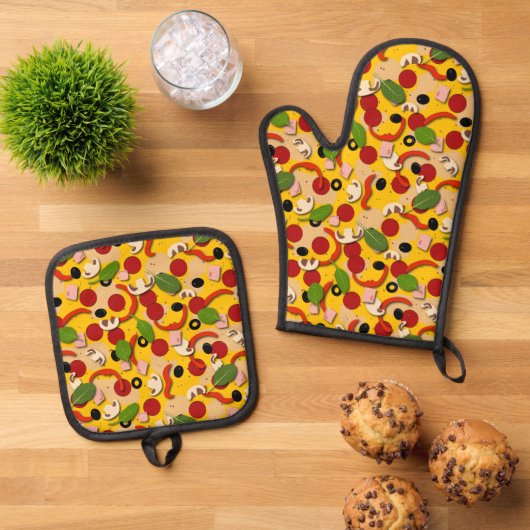 Pizza Pattern Ovenwant & Pannenlap Set (Top down)