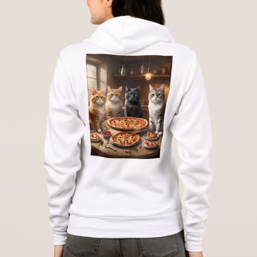 Pizza Paw-ty: Vier katten graven in! Hoodie (Achterkant)