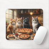 Pizza Paw-ty: Vier katten graven in! Muismat (Met muis)