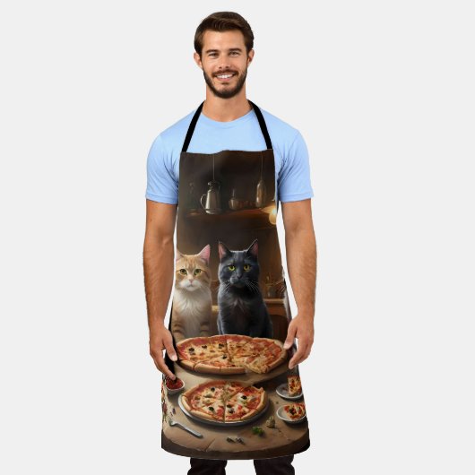 Pizza Paw-ty: Vier katten graven in! Schort (Gedragen)