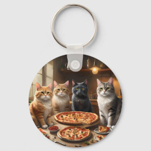 Pizza Paw-ty: Vier katten graven in! Sleutelhanger